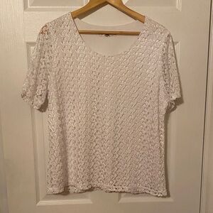 TanJay White Lace Short Sleeve Top